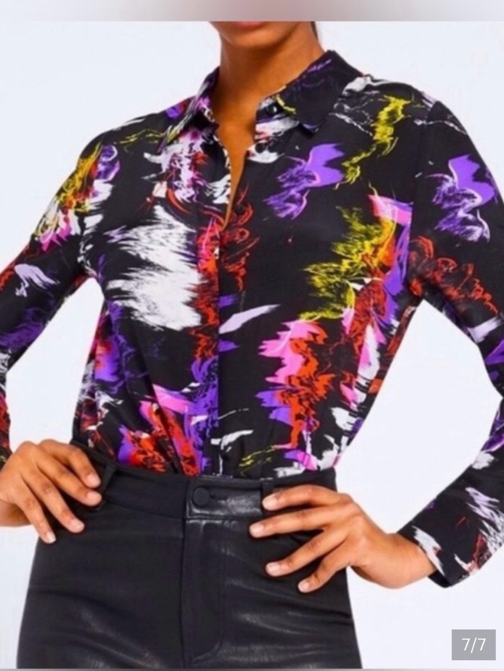Alice + Olivia Black Abstract Print Skirt with Pink, Purple & Red Accents
